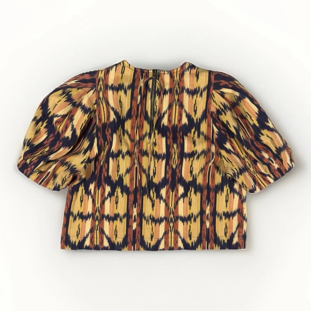 Ulla Johnson Jude Top Size 4 Ikat Print Puff Sleeve Cotton Blouse India